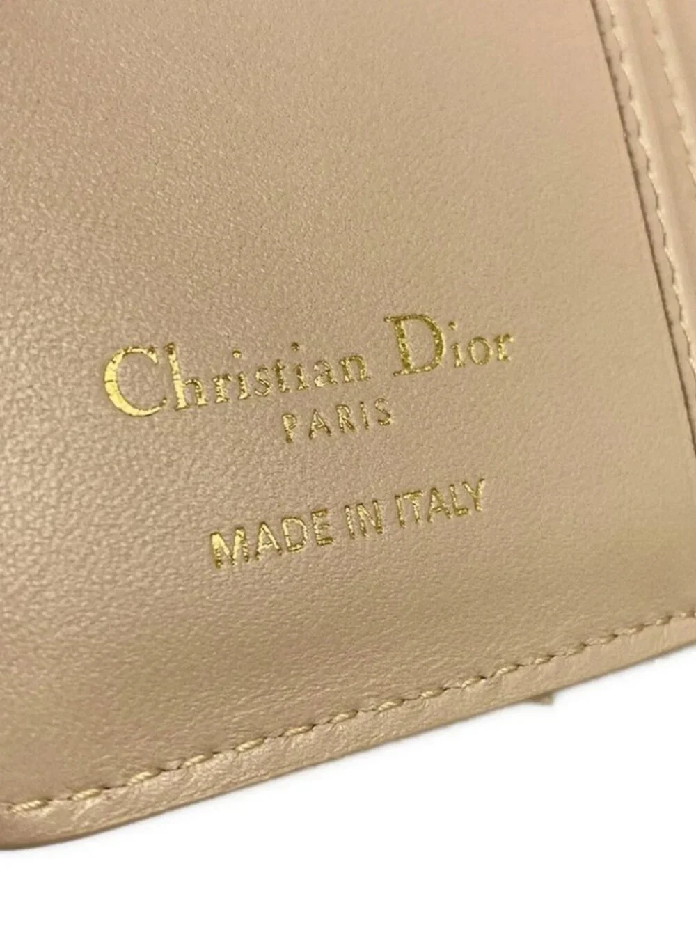 DIOR/ChristianDior Dior Caro Beige Leather Bifold Wallet